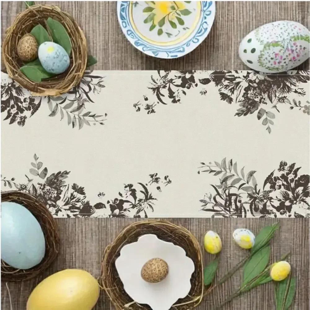 Easter Bunny Rabbit Floral Fabric Table Runner Spring Decor Mantle